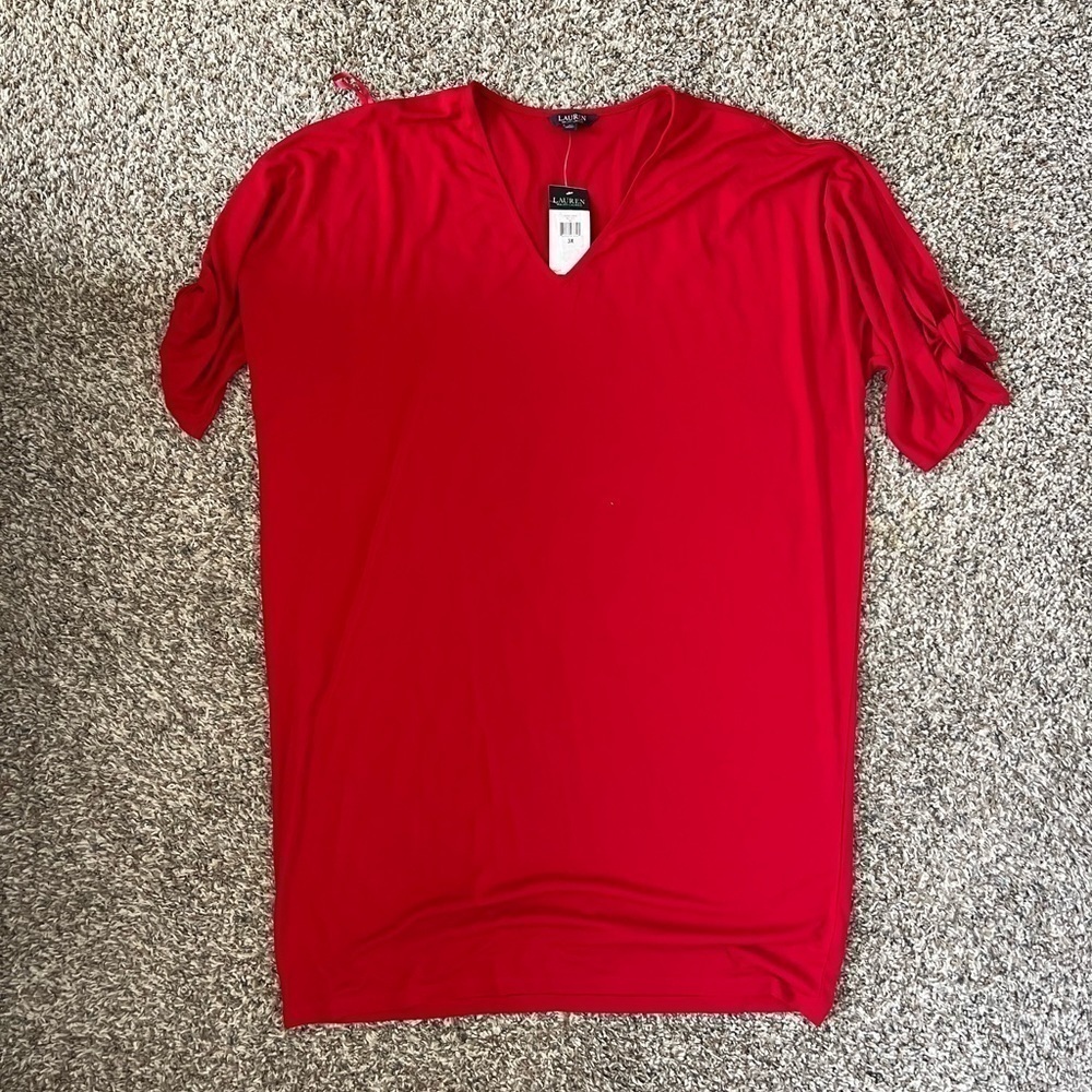 Lauren Ralph Lauren Red Cold Shoulder Tunic Dress